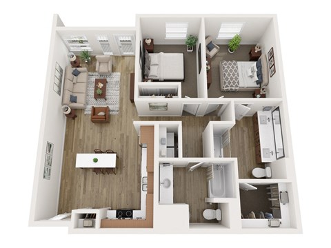 Floor plan for 2 beds, 2 baths, 1087 sqft